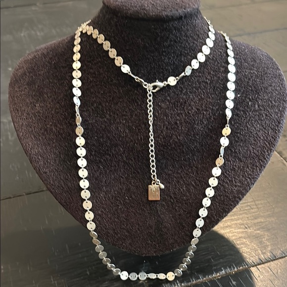 14th & Union Long Disc Elegant Silver Tone Necklace - Picture 1 of 8